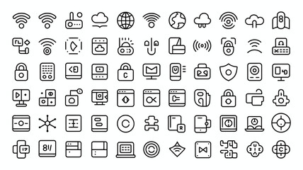 Photo of collection of thin line icons for web and mobile isolated on white background