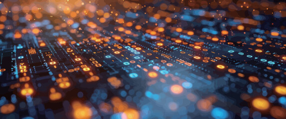 A computer screen with a lot of numbers and a blue and orange background. The numbers are in different sizes and colors, and they are scattered all over the screen. Concept of chaos and complexity