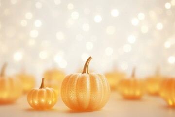 Wall Mural - pumpkin shape pattern bokeh effect background vegetable plant gold.