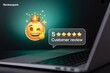 © Hriday - Online Reputation: A shining five-star customer review adorns a digital laptop screen, epitomizing the essence of great reputation management.