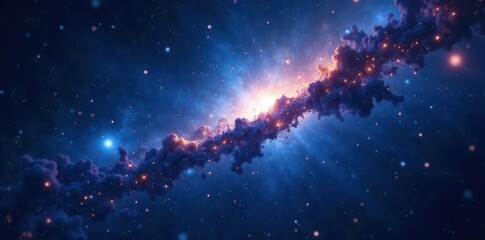 Cosmic nebula, blurred blue black bokeh, starlight, galaxy, blue