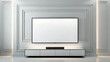 © Blank mind - Modern tv screen mockup on white wall interior background