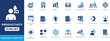 © Sujoy - Productivity icon set with tasks, checklist, efficiency, increase, monitoring, review, lightning, improvement, graph, teamwork, goal, and focus symbols for business and project management.