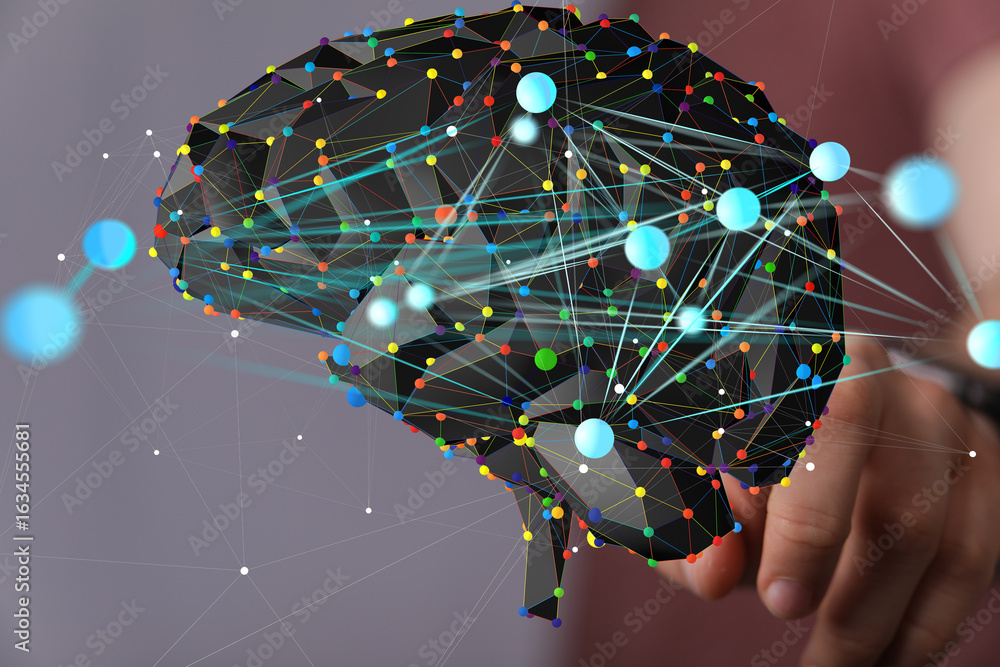 Stock photo of a digital brain model with interconnected nodes ...