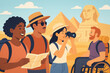 © lumerb - Diverse friends on accessible vacation sightseeing at Egypts pyramids Inclusive group travel adventure