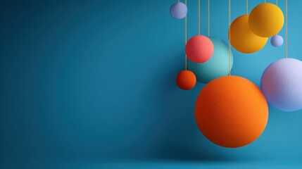 Canvas Print - colorful floating spheres against a blue background for creative use