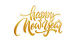 © vik_y - Elegant Golden Happy New Year Calligraphy Illustration on a White Background, Perfect for Celebrations, Events, and Festive Design Projects in a Cheerful and Stylish Theme