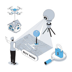 Wall Mural - real estate 3d isometric concept with isometry people design for web. man planning house constructio