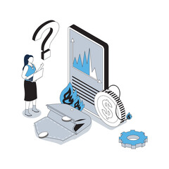 Wall Mural - unemployment and crisis 3d isometric concept with isometry people design for web. woman losing all m