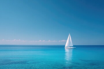  Sailboat glides over serene turquoise waters under clear blue sk