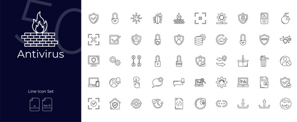 Antivirus Line Editable Icons set. Vector illustration in modern thin line style of Antivirus icons: protection, firewall, hacker, etc