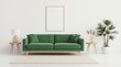 © Topa Studio - Home interior mock-up with green sofa, wooden table and trendy decoration in white bright living room, 3d render
