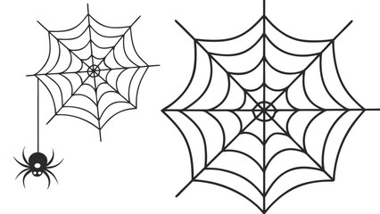 Spooky spiderweb with a spider hanging down, perfect for halloween designs and adding a touch of horror isolated on white background