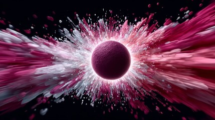 Wall Mural - pink and white ball is surrounded by a cloud of pink and white particles. concept of chaos and energ
