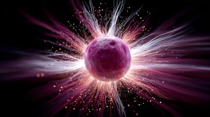 Wall Mural - pink and white blob with a red center. the blob is surrounded by a lot of white and pink particles