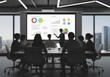 © bangku - Corporate team in a blurred boardroom presenting data visualization graphs