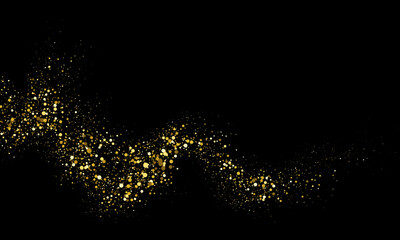 Wall Mural - gold glitter wave on black background