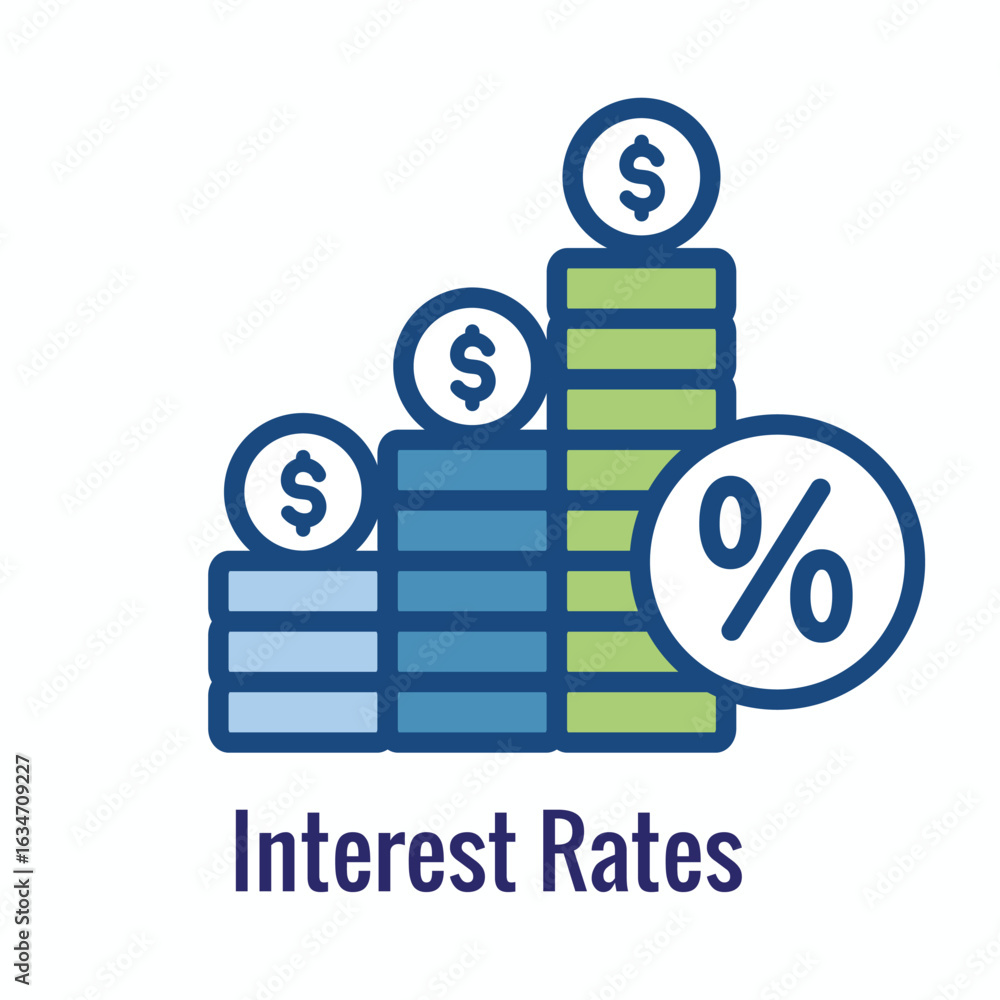 Interest Rate Increase with Percentage Yield Money Symbols Icon Stock ...
