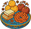© Vect Village - Happy Raksha Bandhan flat vector icon of traditional Indian sweets illustration for sticker, logo, book, t-shirt and more print or digital design