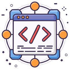 web development and software programming concept with code symbol and network icon