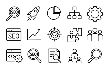 Line icons set for seo and digital business concepts