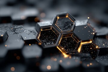 Wall Mural - a black and white image of a pattern of hexagons with a blue background