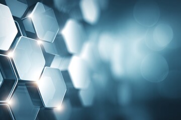 Wall Mural - a black and white image of a pattern of hexagons with a blue background
