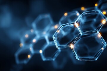 Wall Mural - a black and white image of a pattern of hexagons with a blue background
