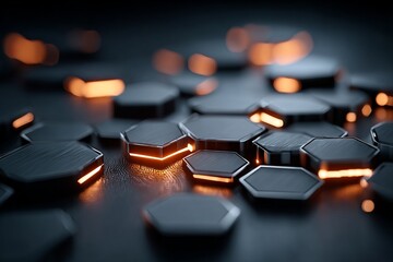 Wall Mural - a black and white image of a pattern of hexagons with a blue background