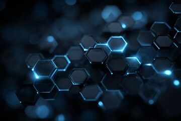 Wall Mural - a black and white image of a pattern of hexagons with a blue background