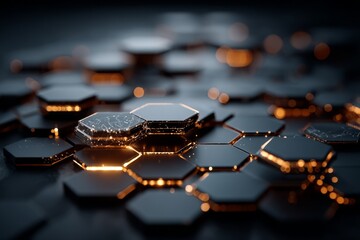 Wall Mural - A black and white image of a pattern of hexagons with a blue background