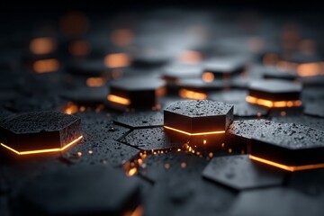 Wall Mural - A black and white image of a pattern of hexagons with a blue background