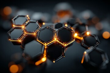 Wall Mural - A black and white image of a pattern of hexagons with a blue background