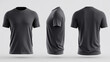 © Rehana - Black t-shirt mock-up template with photorealistic shadows and shape. The t-shirt mock-up offers a well-lit view of front, side, and back to emphasize your design layout.