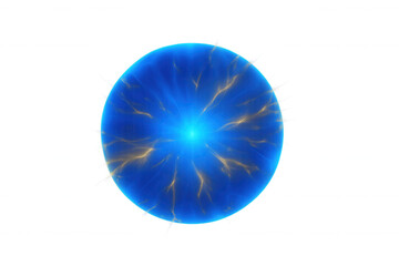 Wall Mural - bright blue energy sphere with glowing yellow filaments on a transparent background, perfect for vis