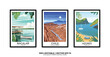 © DesignerThc - Set of 3 Vintage travel posters, Vintage travel illustrations, Vector colorful illustrations. Trendy printable wall art with beautiful landscapes.