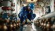 © lorenzo PV - Marine engineer maintaining a pipeline system in a ship's engine room