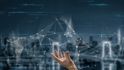 Wall Mural - a conceptual image showcasing a hand reaching out to a vibrant digital network, symbolizing communic