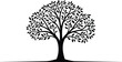© Zahid Creatives - Black tree silhouette with detailed leaves and branches, flat vector nature illustration, elegant tree icon, isolated botanical design art