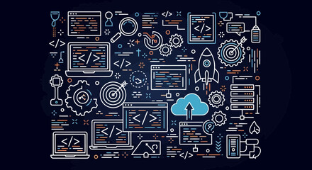Technology and programming concept with digital icons and elements