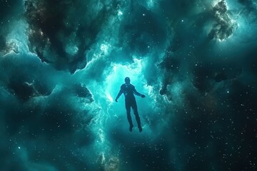 Wall Mural - exploring the depths of glowing nebulae in the cosmos at high speed, flying through glowing nebulae