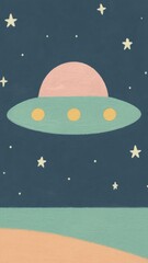 Wall Mural - retro ufo in starry sky