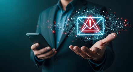 email security alert notification on smartphone concept of spam virus attack warning system
