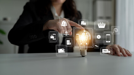 Wall Mural - Omni-channel strategies improve customer experience with brand integration and unified marketing across digital platforms and channels. Latch