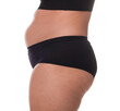 © New Africa - Woman in underwear before weight loss on white background, closeup