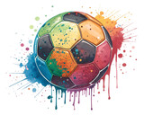 grunge soccer ball with colorful splashes isolated on white background. PNG Transparent file type with high definition quality And vibrant color grading Available.