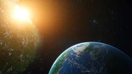 Wall Mural - Planets in space with sun and stars galaxy background stock illustration