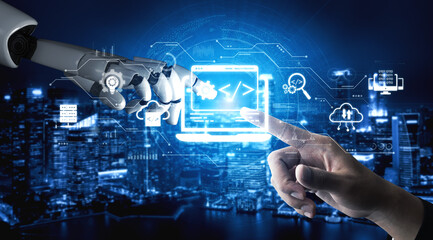 AI streamlines web development with smart coding tools, interface automation, and futuristic design systems for building efficient online platforms. Artificial intelligence spline