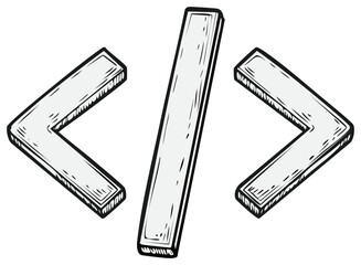 Stylized Code Symbol Elements in Black and White