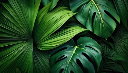 tropical green leaves with lush textures on a dark background digital artwork